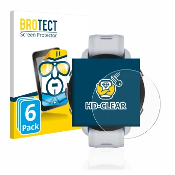 Face avant d’un emballage produit avec le logo de la marque BROTECT. À côté, l’appareil Garmin Forerunner 955 est représenté a