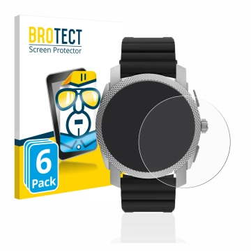 Face avant d’un emballage produit avec le logo de la marque BROTECT. À côté, l’appareil Fossil Gen 6 Hybrid Machine (45mm) est