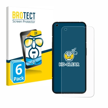 Face avant d’un emballage produit avec le logo de la marque BROTECT. À côté, l’appareil Nothing Phone (1) est représenté avec 