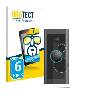 Face avant d’un emballage produit avec le logo de la marque BROTECT. À côté, l’appareil Ring Video Doorbell Wired est représen