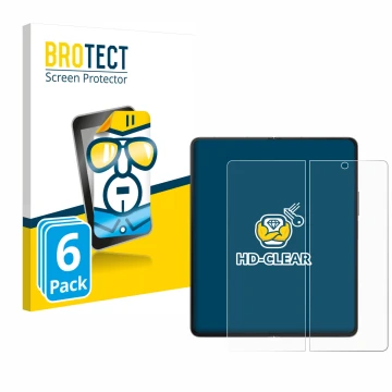 Face avant d’un emballage produit avec le logo de la marque BROTECT. À côté, l’appareil Samsung Galaxy Z Fold 4 (Affichage int