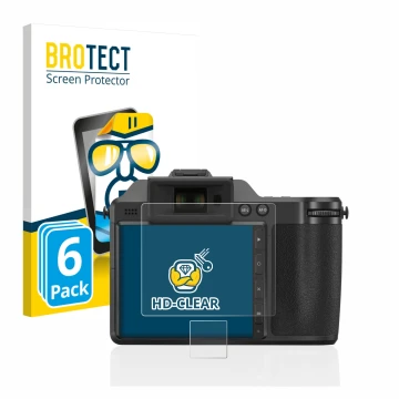 Face avant d’un emballage produit avec le logo de la marque BROTECT. À côté, l’appareil Hasselblad X2D 100C est représenté ave