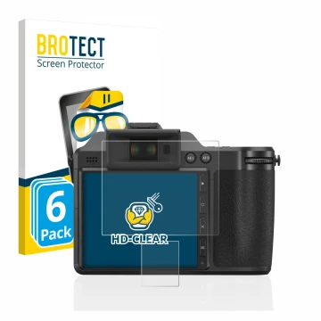 Face avant d’un emballage produit avec le logo de la marque BROTECT. À côté, l’appareil Fujifilm X-H2 est représenté avec la p
