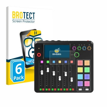 Face avant d’un emballage produit avec le logo de la marque BROTECT. À côté, l’appareil Rode Rodecaster Pro II est représenté 