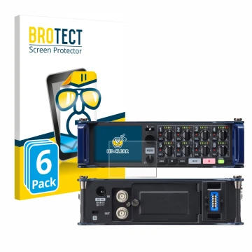 Face avant d’un emballage produit avec le logo de la marque BROTECT. À côté, l’appareil Zoom F8 field recorder est représenté 