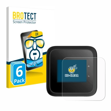 Face avant d’un emballage produit avec le logo de la marque BROTECT. À côté, l’appareil Netgear Nighthawk M6 Pro est représent