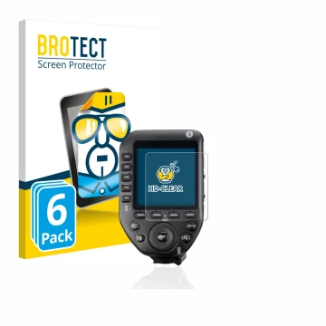 Face avant d’un emballage produit avec le logo de la marque BROTECT. À côté, l’appareil Godox XPro II est représenté avec la p