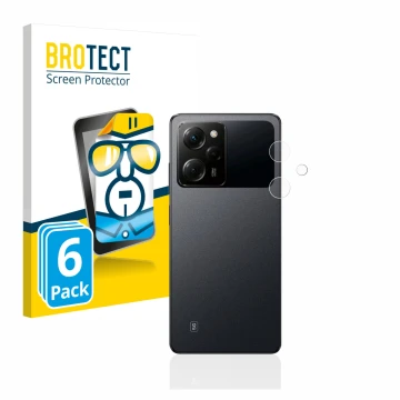 Face avant d’un emballage produit avec le logo de la marque BROTECT. À côté, l’appareil Xiaomi Poco X5 Pro (Caméra UNIQUEMENT)