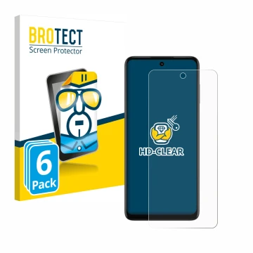 Face avant d’un emballage produit avec le logo de la marque BROTECT. À côté, l’appareil Motorola Moto G73 5G est représenté av