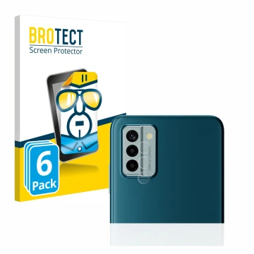 Face avant d’un emballage produit avec le logo de la marque BROTECT. À côté, l’appareil Nokia G22 (Caméra UNIQUEMENT) est repr