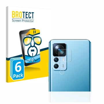 Face avant d’un emballage produit avec le logo de la marque BROTECT. À côté, l’appareil Xiaomi 12T (Caméra UNIQUEMENT) est rep