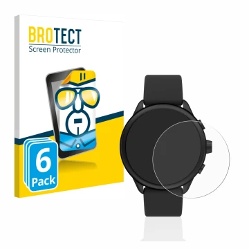 Face avant d’un emballage produit avec le logo de la marque BROTECT. À côté, l’appareil Fossil Smartwatch Wellness (Gen 6) Hyb