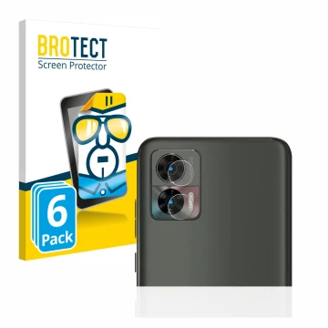 Face avant d’un emballage produit avec le logo de la marque BROTECT. À côté, l’appareil Motorola Edge 30 Neo (Caméra UNIQUEMEN