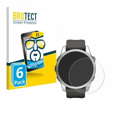 Face avant d’un emballage produit avec le logo de la marque BROTECT. À côté, l’appareil Garmin Fenix 7S Pro Solar (42 mm) est 