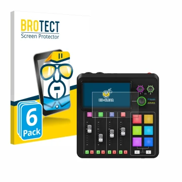 Face avant d’un emballage produit avec le logo de la marque BROTECT. À côté, l’appareil Rode Rodecaster Duo est représenté ave