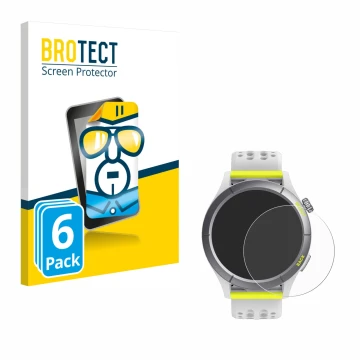 Face avant d’un emballage produit avec le logo de la marque BROTECT. À côté, l’appareil Huami Amazfit Cheetah est représenté a