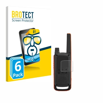 Face avant d’un emballage produit avec le logo de la marque BROTECT. À côté, l’appareil Motorola Talkabout T82 est représenté 