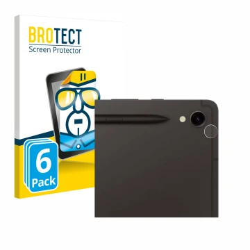 Face avant d’un emballage produit avec le logo de la marque BROTECT. À côté, l’appareil Samsung Galaxy Tab S9 WiFi (Caméra UNI