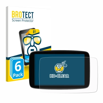 Face avant d’un emballage produit avec le logo de la marque BROTECT. À côté, l’appareil TomTom GO Expert Plus 7