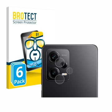 Face avant d’un emballage produit avec le logo de la marque BROTECT. À côté, l’appareil Xiaomi Redmi Note 12 Pro 5G (Caméra UN