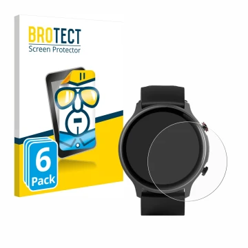 Face avant d’un emballage produit avec le logo de la marque BROTECT. À côté, l’appareil Hama Fit Watch 6910 est représenté ave
