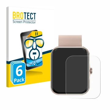 Face avant d’un emballage produit avec le logo de la marque BROTECT. À côté, l’appareil Mutoy Smartwatch 1.83