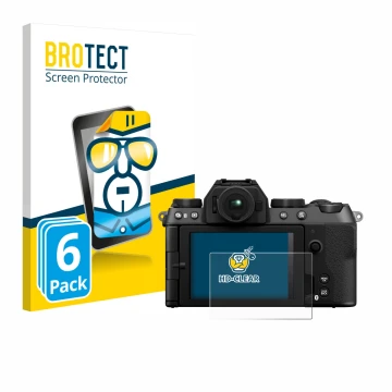 Face avant d’un emballage produit avec le logo de la marque BROTECT. À côté, l’appareil Fujifilm X-S20 est représenté avec la 