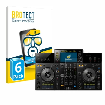 Face avant d’un emballage produit avec le logo de la marque BROTECT. À côté, l’appareil Pioneer XDJ -RR est représenté avec la