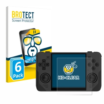 Face avant d’un emballage produit avec le logo de la marque BROTECT. À côté, l’appareil Powkiddy RGB30 est représenté avec la 