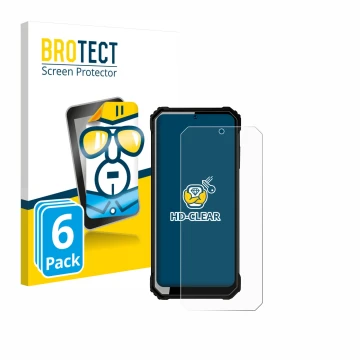 Face avant d’un emballage produit avec le logo de la marque BROTECT. À côté, l’appareil Oukitel WP23 est représenté avec la pr