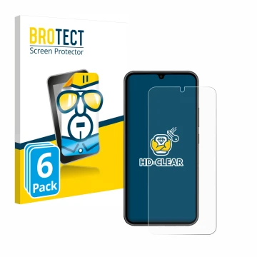 Face avant d’un emballage produit avec le logo de la marque BROTECT. À côté, l’appareil Samsung Galaxy A34 5G Enterprise Editi