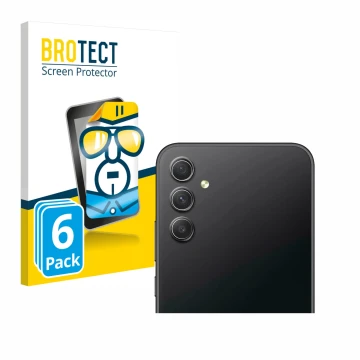 Face avant d’un emballage produit avec le logo de la marque BROTECT. À côté, l’appareil Samsung Galaxy A34 5G Enterprise Editi