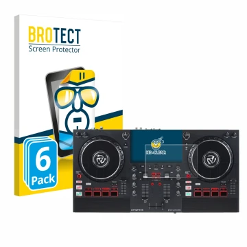 Face avant d’un emballage produit avec le logo de la marque BROTECT. À côté, l’appareil Numark Mixstream Pro+ est représenté a