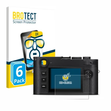 Face avant d’un emballage produit avec le logo de la marque BROTECT. À côté, l’appareil Leica M11-P est représenté avec la pro
