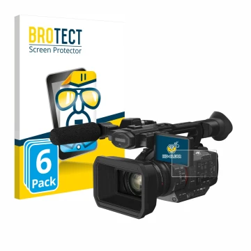 Face avant d’un emballage produit avec le logo de la marque BROTECT. À côté, l’appareil Panasonic HC-X2 est représenté avec la