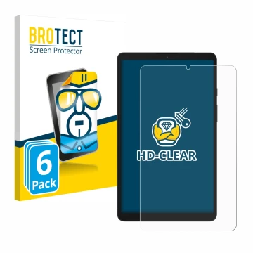 Face avant d’un emballage produit avec le logo de la marque BROTECT. À côté, l’appareil Samsung Galaxy Tab A9 WiFi est représe