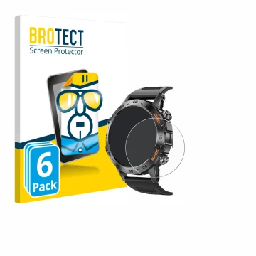Face avant d’un emballage produit avec le logo de la marque BROTECT. À côté, l’appareil Lemfo Smartwatch 1.39