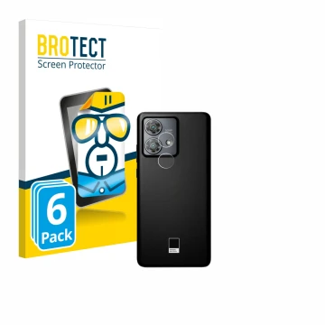 Face avant d’un emballage produit avec le logo de la marque BROTECT. À côté, l’appareil Motorola Edge 40 Neo (Caméra UNIQUEMEN