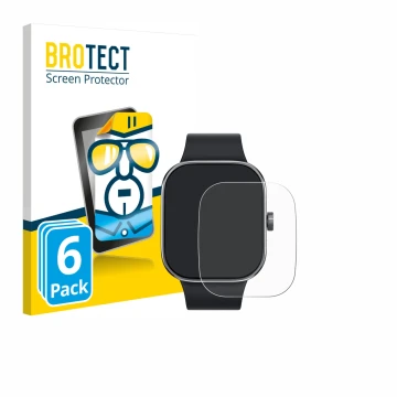 Face avant d’un emballage produit avec le logo de la marque BROTECT. À côté, l’appareil Xiaomi Redmi Watch 4 est représenté av