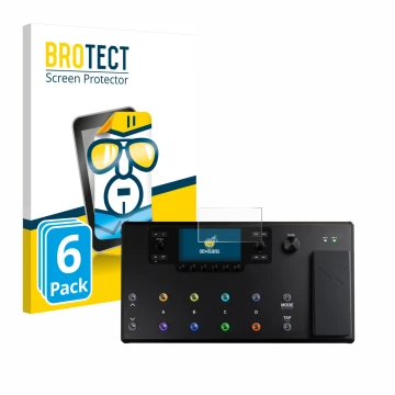 Face avant d’un emballage produit avec le logo de la marque BROTECT. À côté, l’appareil Line 6 Helix LT est représenté avec la