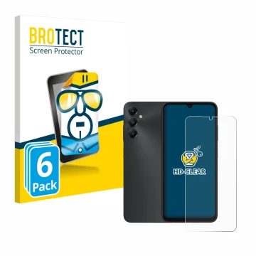 Face avant d’un emballage produit avec le logo de la marque BROTECT. À côté, l’appareil Samsung Galaxy A05s est représenté ave