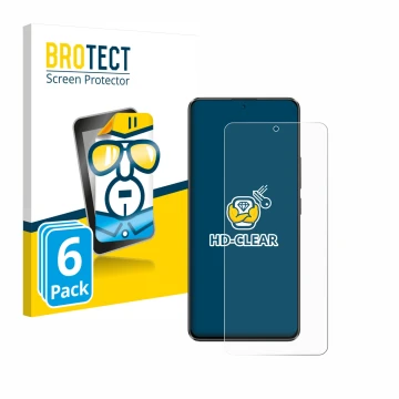Face avant d’un emballage produit avec le logo de la marque BROTECT. À côté, l’appareil Xiaomi Poco X6 est représenté avec la 