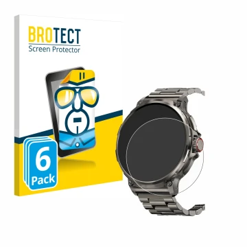 Face avant d’un emballage produit avec le logo de la marque BROTECT. À côté, l’appareil Tesofit Smartwatch 1.85