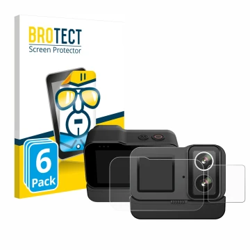Face avant d’un emballage produit avec le logo de la marque BROTECT. À côté, l’appareil SJCAM SJ20 Dual Lens est représenté av
