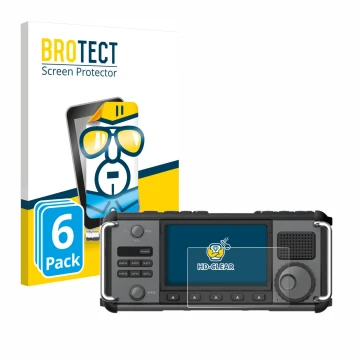 Face avant d’un emballage produit avec le logo de la marque BROTECT. À côté, l’appareil Xiegu X6200 est représenté avec la pro
