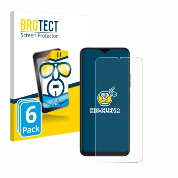 Face avant d’un emballage produit avec le logo de la marque BROTECT. À côté, l’appareil Tecno Spark 10 5G est représenté avec 