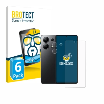 Face avant d’un emballage produit avec le logo de la marque BROTECT. À côté, l’appareil Xiaomi Redmi Note 13 5G (Avant+Caméra)