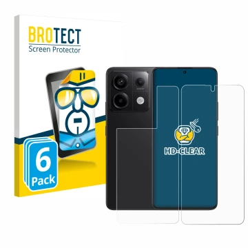 Face avant d’un emballage produit avec le logo de la marque BROTECT. À côté, l’appareil Xiaomi Redmi Note 13 Pro 5G (Avant+Arr
