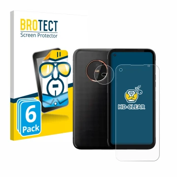 Face avant d’un emballage produit avec le logo de la marque BROTECT. À côté, l’appareil Gigaset GX6 Pro (Avant+Caméra) est rep