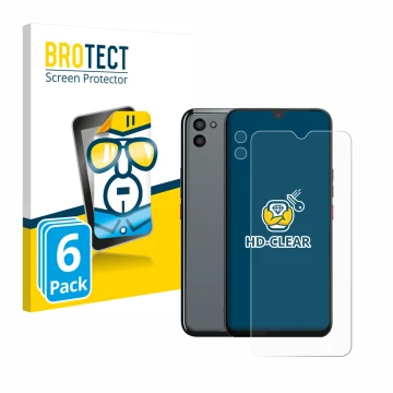 Face avant d’un emballage produit avec le logo de la marque BROTECT. À côté, l’appareil Gigaset GS5 PRO SE (Avant+Caméra) est 